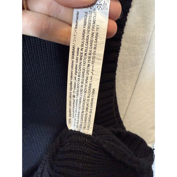 Zara Sweater Vest Mens Knit Black White V Neck Trim Preppy Cotton Medium - Picture 4 of 5